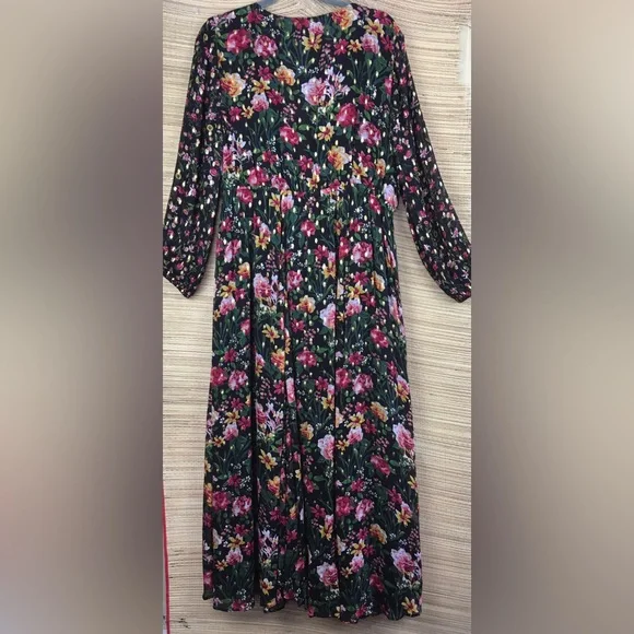 J.Crew Tie Front Lurex Floral Maxi Dress Boho Long Sleeve Romantic Size XL - Picture 6 of 11
